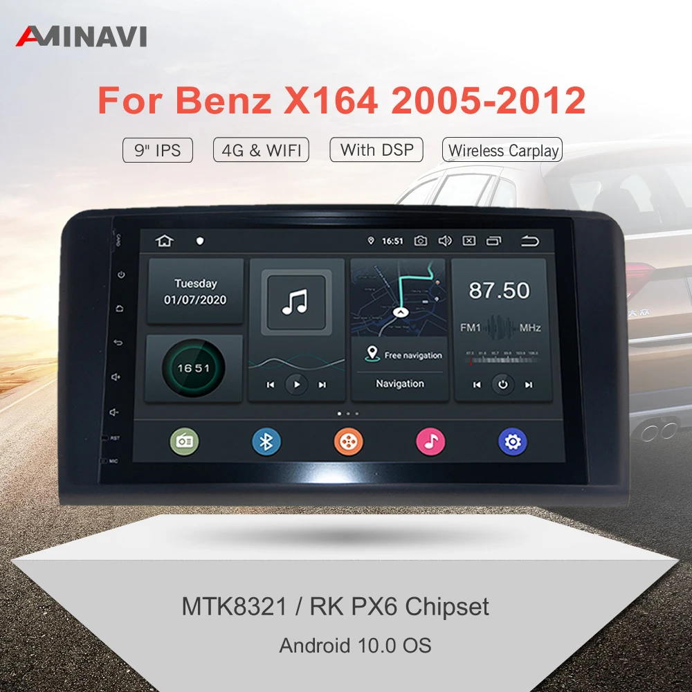 

9" PX6 Car Radio 2 DIN Android 10 For Mercedes Benz X164 2005-2012 Autoradio Audio Atereo Navigation With DSP Built-in Carplay