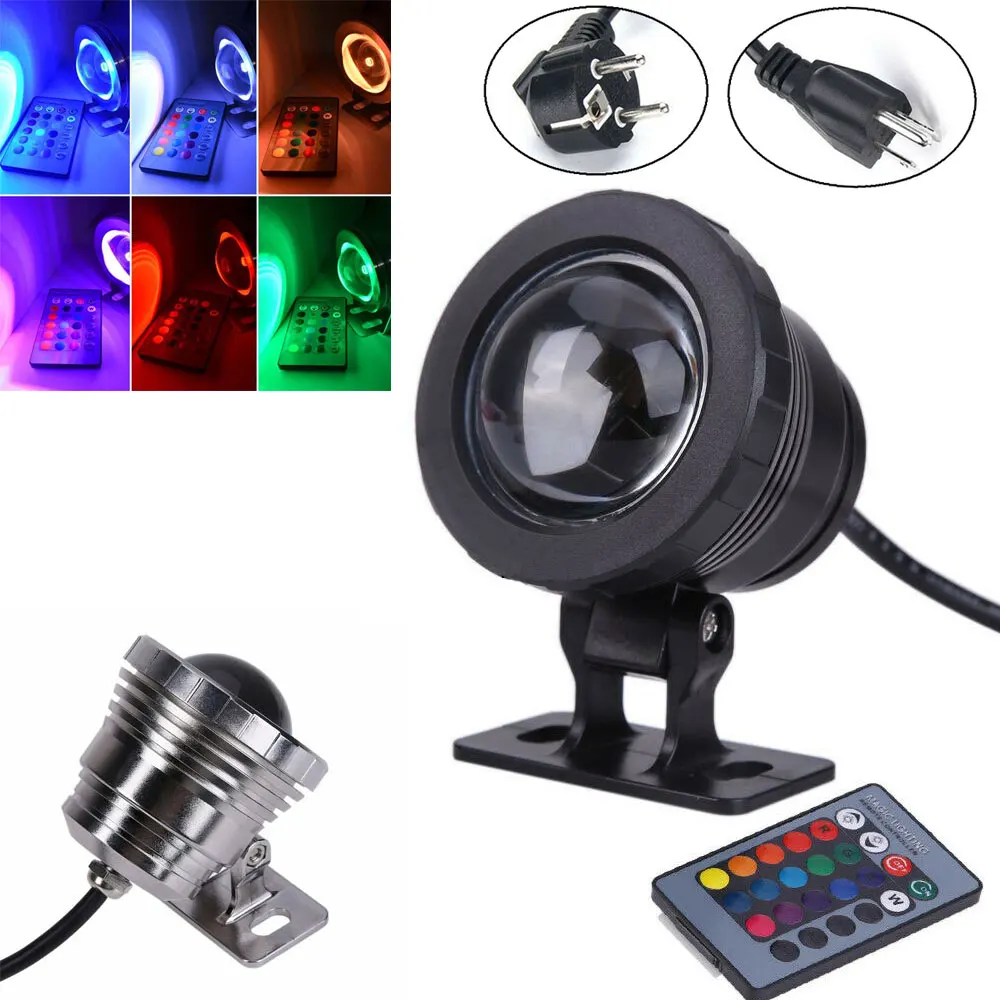 AC DC 12V 10W RGB LED Flood Light Underwater Fountain Pool Pond Aquarium Spotlight Bulb Lamp 110V 220V 5W Waterproof EU/ US Plug