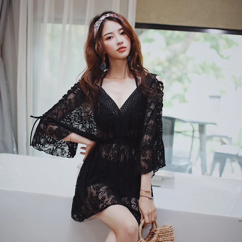 

New Style Bathing Suit Women's Bikini Cover-up Three-piece Set Large Bust Underwire Small Bust Gathering-Slimming Belly Covering