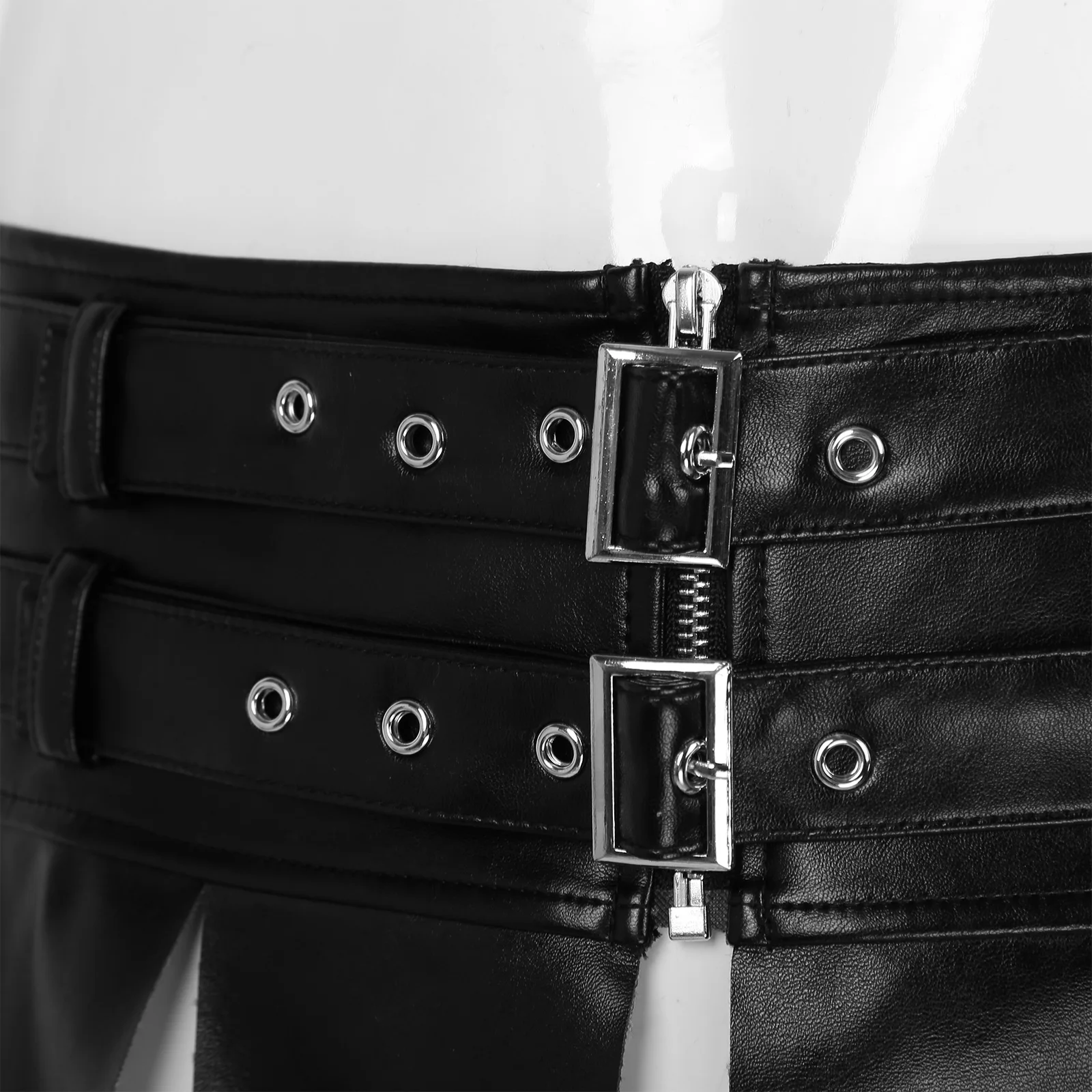 Mens Lingerie Faux Leather Tassel Skirt Adjustable Buckle Zipper Waistband Miniskirt Cosplay Costume men lingerie underwear