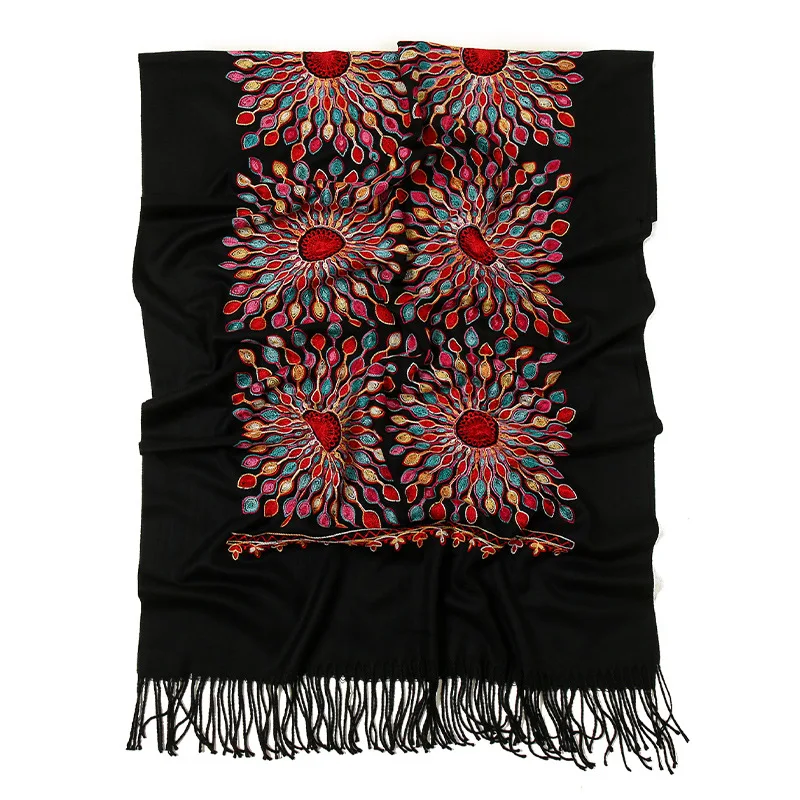 Mode Aztec Floral Kaschmir Schal Winter Frauen Pashmina Schals Warme Decke Wraps Weiblich Foulard Bandana Marke Dicke Hijab Kappe – Detail 8