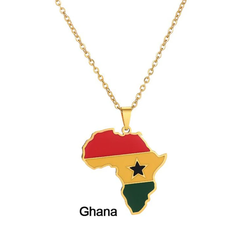 Afrika Kaart Vlag Hanger Ketting Goud Kleur Rvs Ghana Nigeria Congo Somalië Angola Liberia Afrikaanse Sieraden Gift