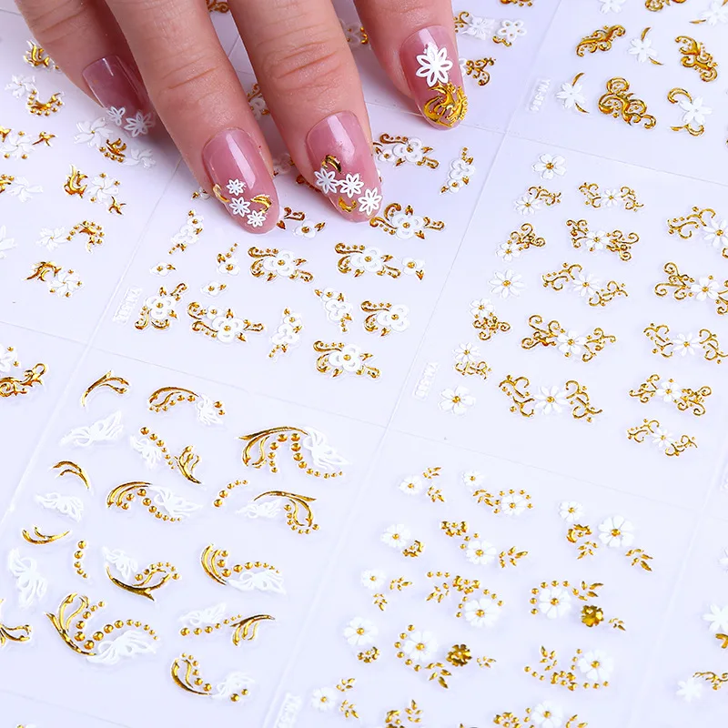 

30pcs Summer Leaf 3D Sticker Green Decals for Nail Slider Flower Black Purple Design Adhesive DIY Nail Polish Sticker