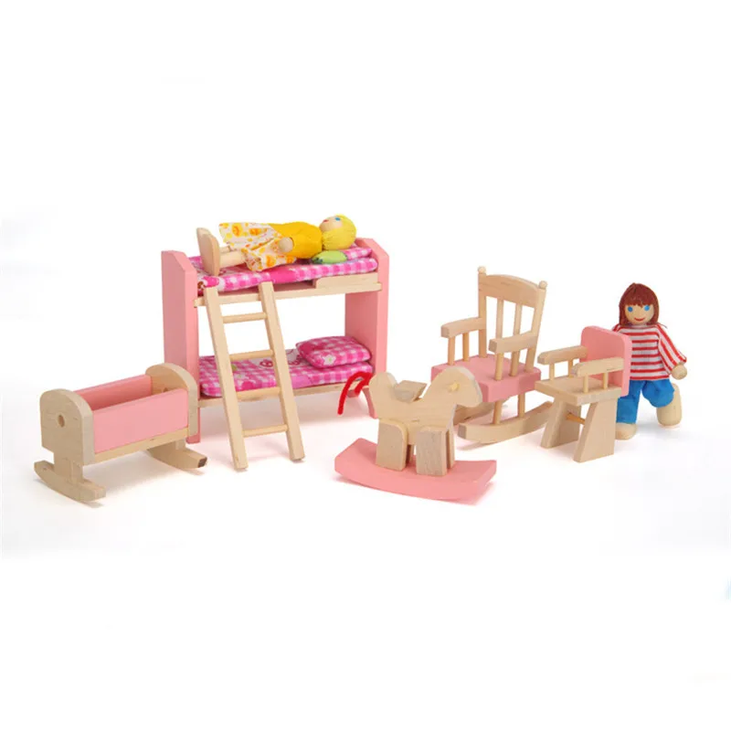 Wooden Dollhouse Furniture Miniature Toy For Dolls Kids Children House Play Toy Mini Furniture Sets Doll Toys Boys Girls Gifts 4