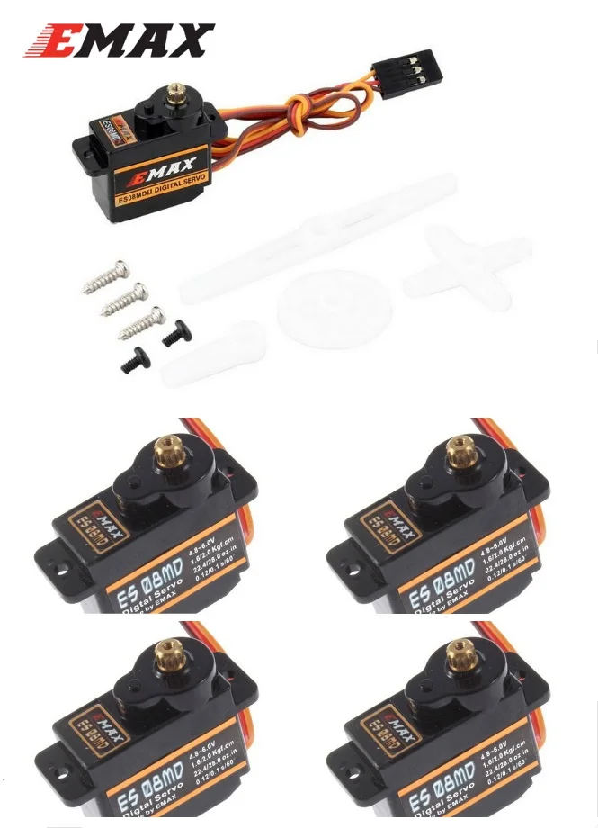 4x EMAX ES08MD металлическая передача цифровая сервопривод вверх sg90 ES08A ES08MA MG90S TREX 450