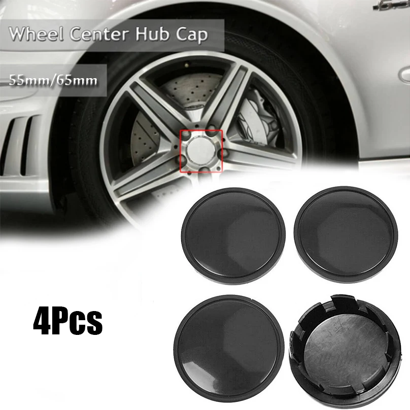 4pcs Black Carbon Fiber Look Auto Car Wheel Hub Center Caps Cover ABS Universal