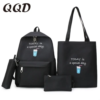 

QQD 4set backpack fashion women backpack canvas shoulder bags printing girl school bag mochilas female children student backpack
