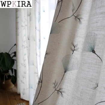 

Leaves Embroidered Curtains Semi-light Shading Window Curtains for Living Room Pastoral Window Valance for Bedroom S003&40