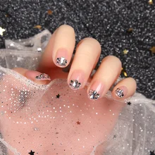 Поддельные ногти патч Маникюр готовая продукция Лето французский средней длины со стразами натуральный круглый носок Южная Корея Элегантный Простой Na