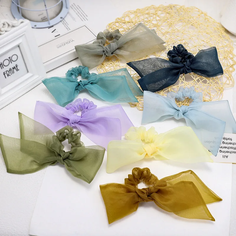 Fashion Mesh Organza Elastic Hair Bands Rubber Band Solid Color Scrunchies Headwear For Girls Accessories Ropes Ties |