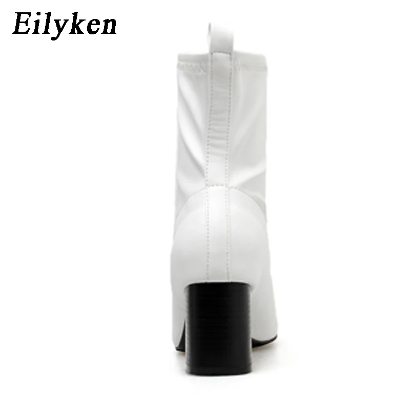 EilyKen/ г. Демисезонные ботильоны на квадратном каблуке повседневная обувь без застежки с квадратным носком женские ботинки белый, черный, коричневый