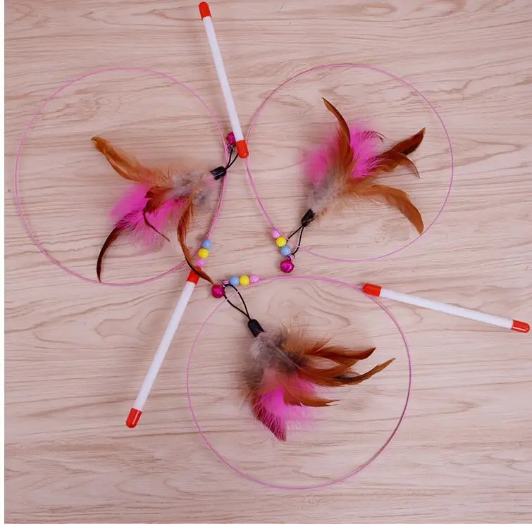 

500pcs New Design Cat Toy Hot Gift Funny Cat Kitten Pet Teaser Feather Wire Chaser Pet Toy Wand Beads Play