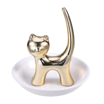 

Golden Cat Ceramic Jewelry Storage Plate Organizer Decorative Ring Dish Tray Desktop Ornament for Bracelet Earring Necklace