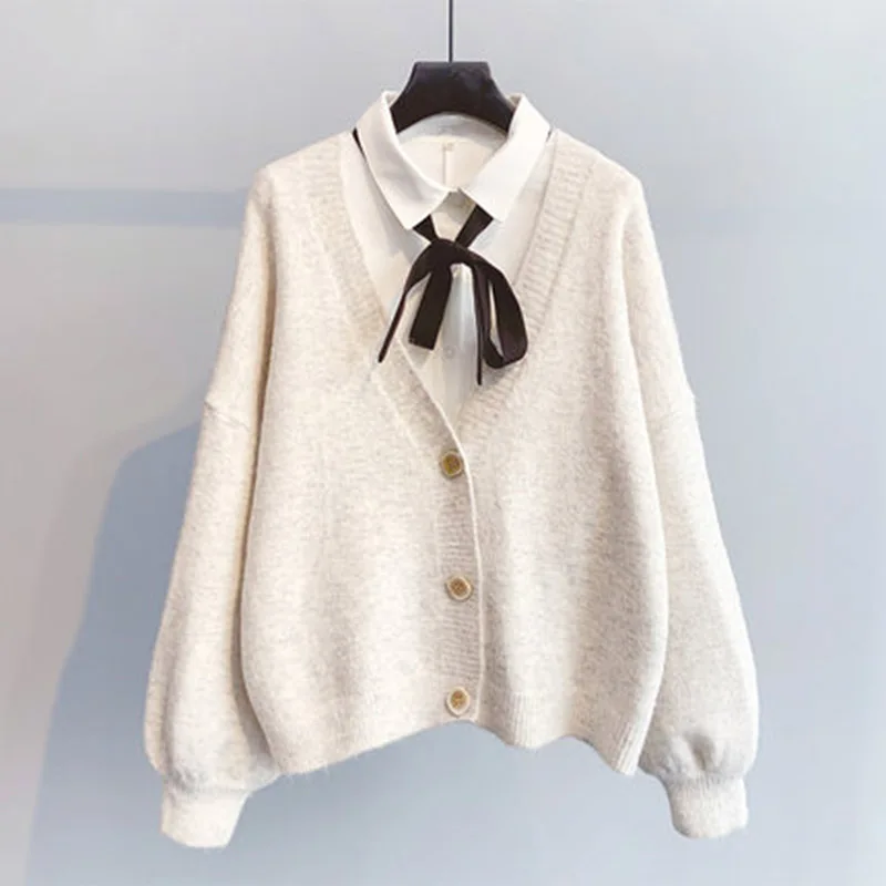 

Новинка 2024, зимние весенние женские свитера с V-образным вырезом, модная женская трикотажная одежда большого размера в Корейском стиле