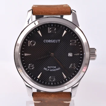 

42MM Leather Military Men Automatic Luxury Brand black dial Sports Design Clocks Self Wind Mechanical Wrist male Watches