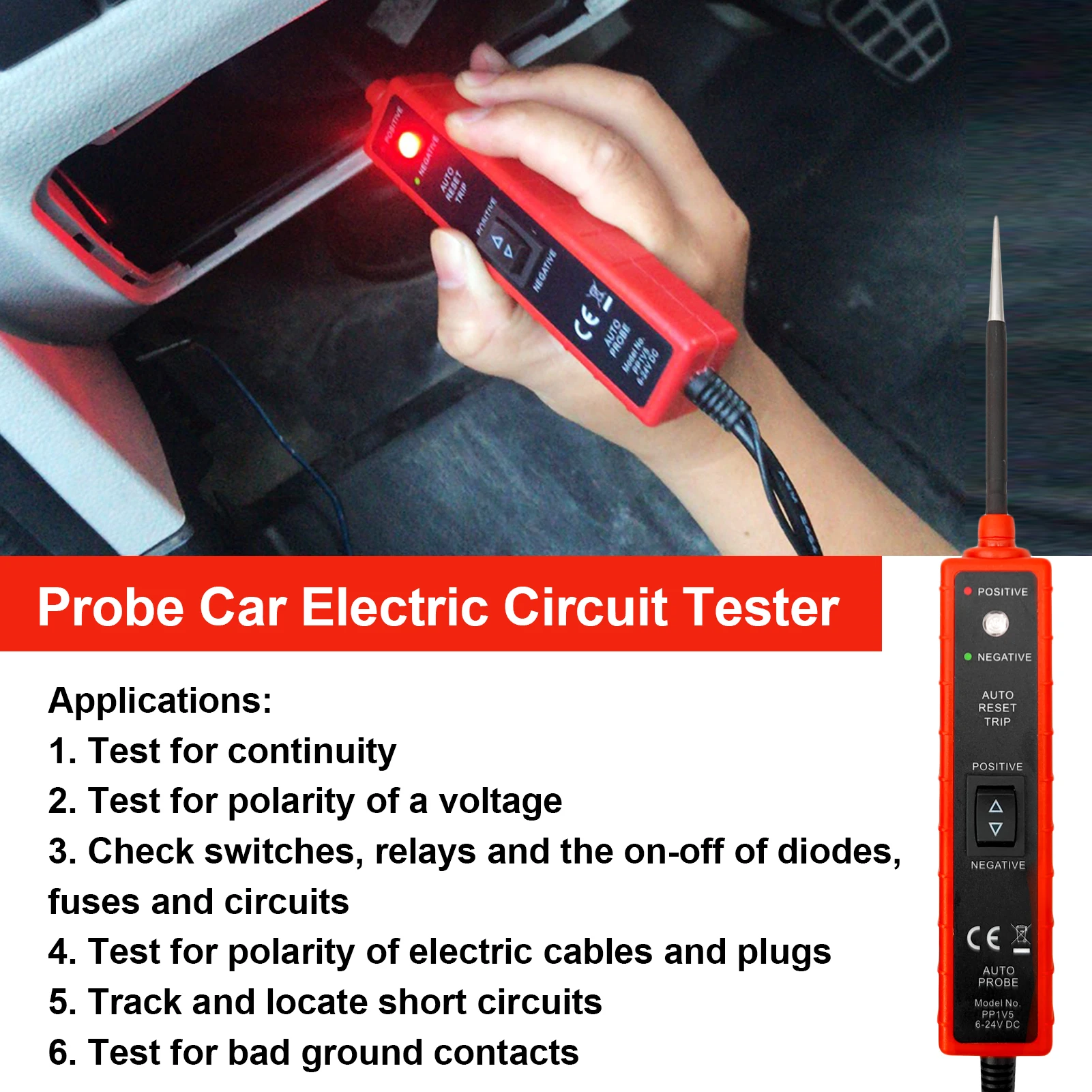 6-24V Electrical Circuit Tester Car Power Probe for Fuse Relay Circuit Tracker Truck Trailer Motorcycle Diagnostic Tool