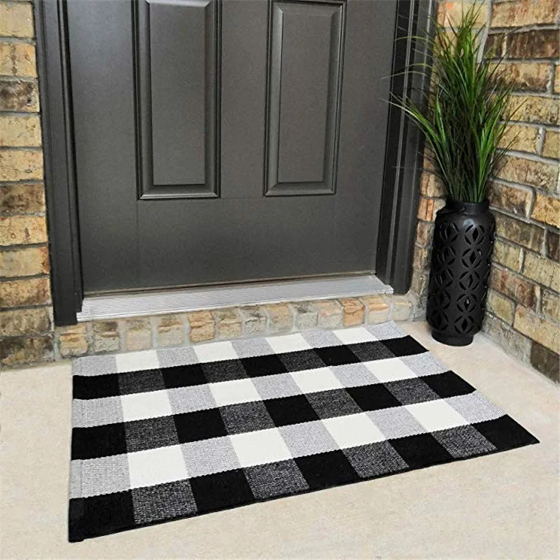 Kitchen Bathroom Cotton Plaid Rugs Black and White Checkered Rug Door Mat Rug Sponge Cleaner #5b25 (2)