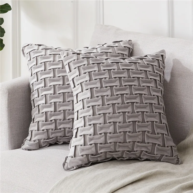 Light Grey-Set of 2 Topfinel бархатные мягкие покрывала подушки геометрический Декор Подушка наволочки Роскошные элегантные Квадратные наволочки для дивана; для кровати; для автомобиля дома - Цвет: Light Grey-Set of 2