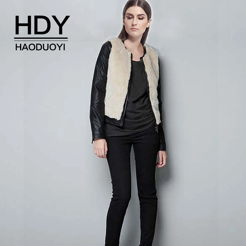 

HDY Haoduoyi Fashion New Arrivals Ladies Casual Spliced Outerwear Long Sleeve Warm To Wear Patchwork Animals Fur Coat