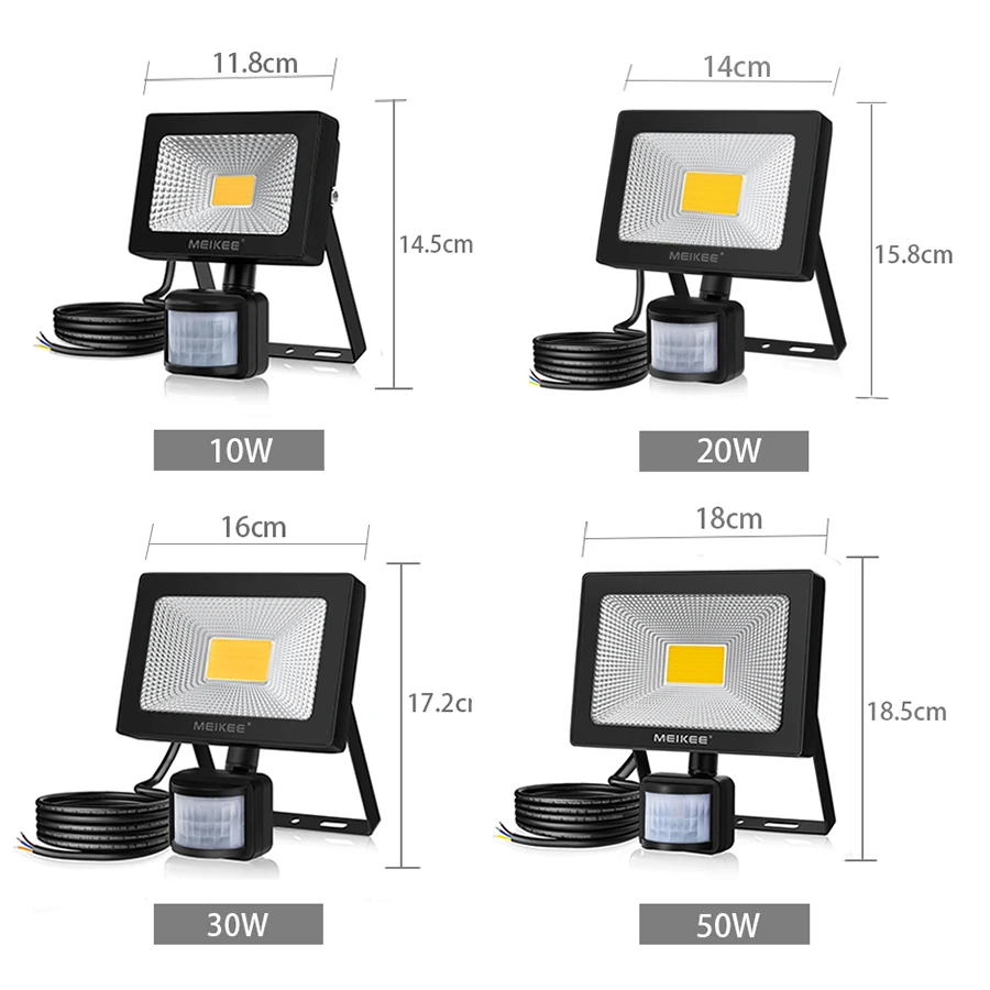 Comprar 10W 20W 30W 50W LED Luz de inundación Sensor de movimiento impermeable AC110 220V Reflector LED PIR Reflector proyector al aire libre