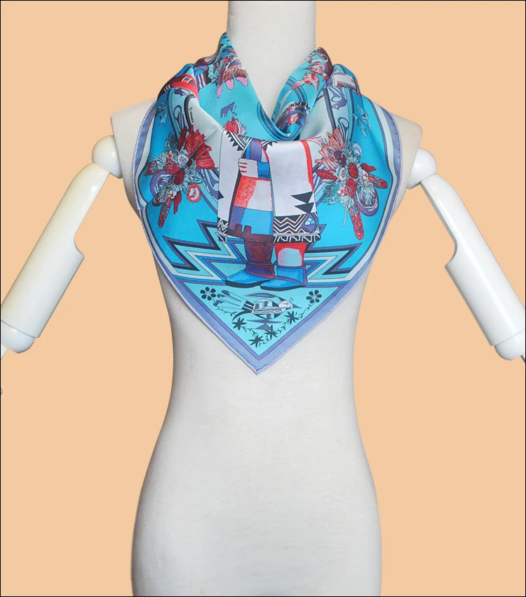 HuaJun 2 магазин | Красивая повседневная одежда "Kachinas wash" 90 Шелковый квадратный шарф саржевый шарф с принтом ручная работа