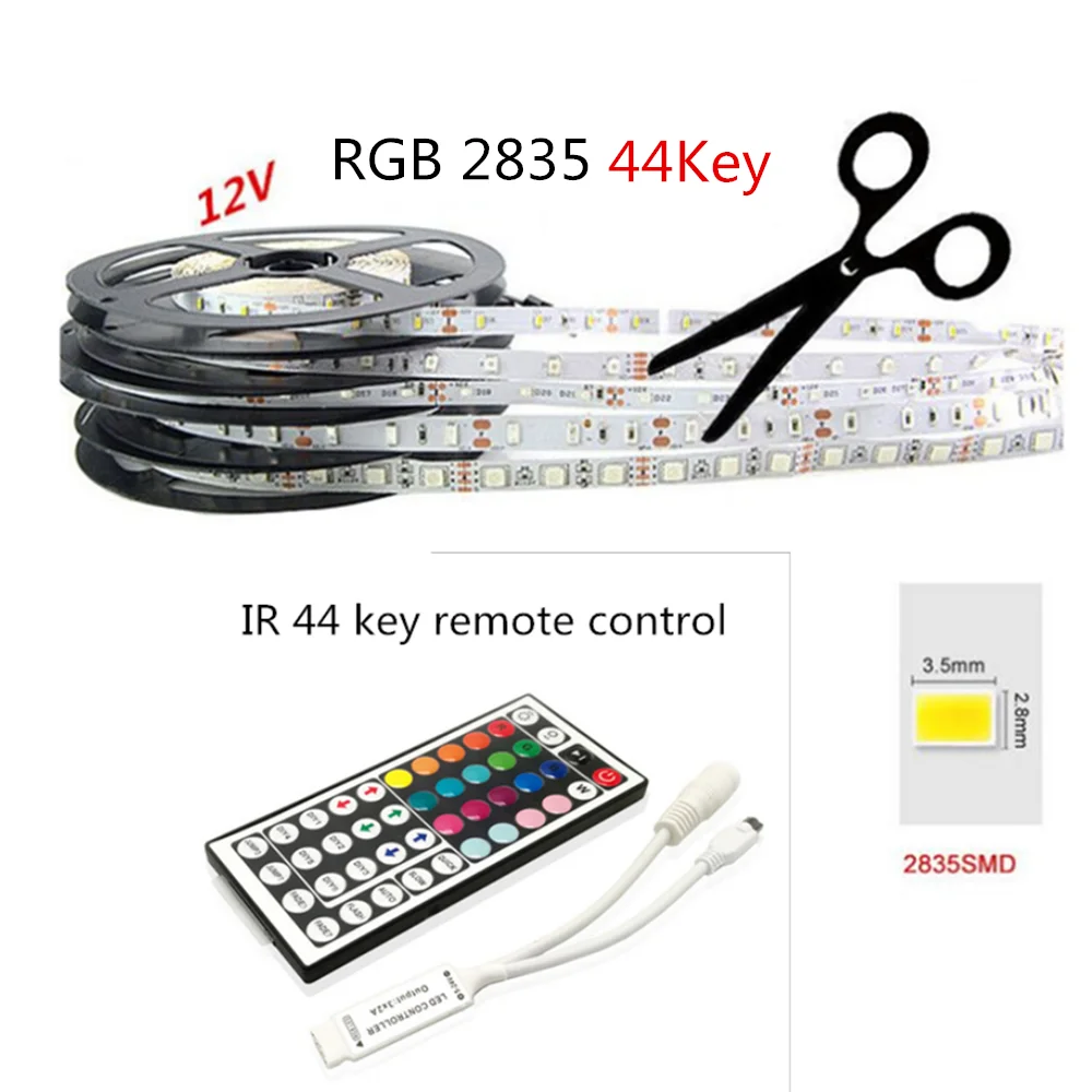 RGB-2835-44Key Светодиодная лента светильник SMD 5050 RGB 2835 гибкая лента Fita wifi приложение дистанционное управление DC 12 В 5 м 10 м 15 м светодиодная неоновая водонепроницаемая лента - Испускаемый цвет: RGB-2835-44Key