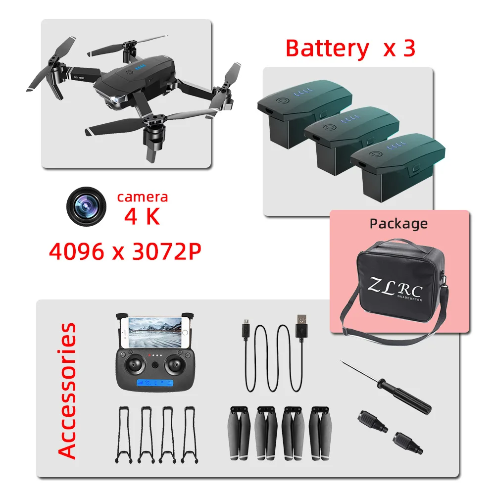 4K 3B bag Дрон 4K SG901 в rc вертолет Дроны с камерой hd Дрон игрушки Квадрокоптер Профессиональный Дрон Квадрокоптер селфи игрушки vs SG907 - Цвет: 4K 3B bag