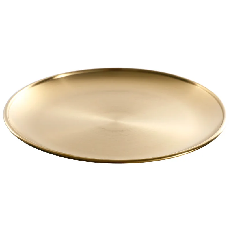 1pcs 17cm stainless steel dish single layer thickened Golden Disc dessert plate et Dinner plate