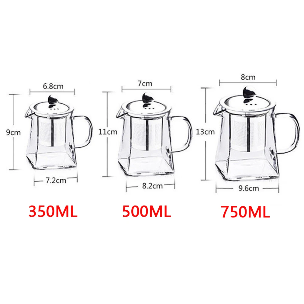 350 мл 500 мл 750 мл высокотемпературный термостойкий стеклянный чайник с фильтром для заварки чая молочный цветочный чайник стеклянный квадратный чайник