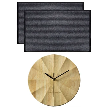 

1 Set Wood Wall Clock Nordic Living Room Decorated Bedroom & 1 Set Striped Door Floor Mat Welcome Mats
