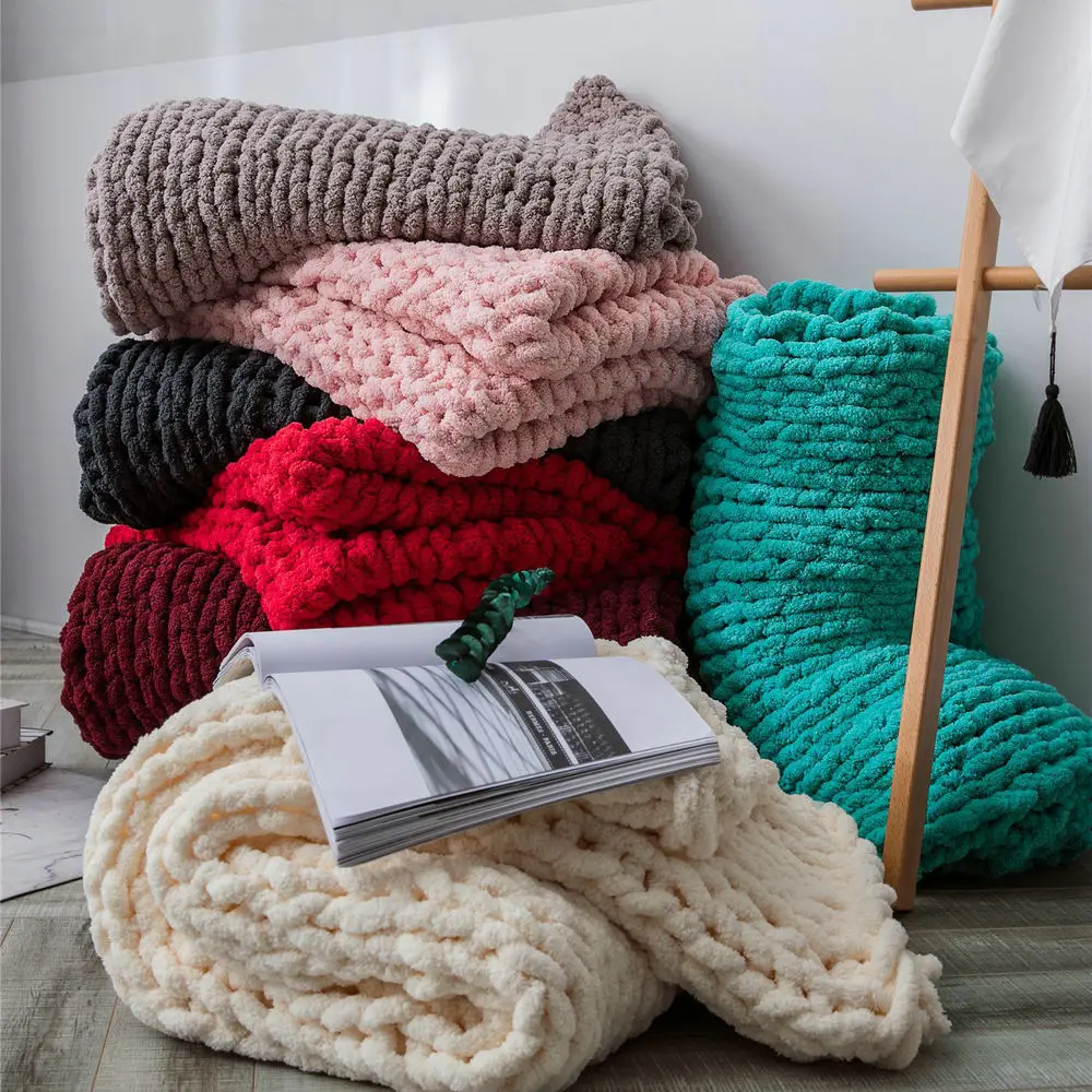 Fashion Hand Woven Chenille Blanket Thick Big Yarn Roving Knitted Plaid Blankets  Super Warm Throw Blanket for Sofa Bed - AliExpress