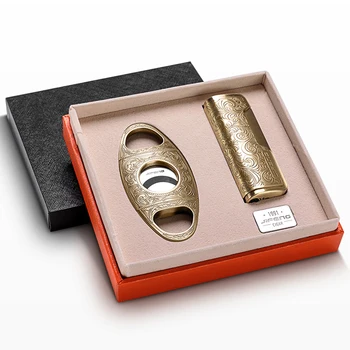 

New Jifeng Vintage Metal Super Sharp Cigar Cutter Windproof Jet Flame Cigar Cigarette Lighter With Gift Box Set Fit COHIBA
