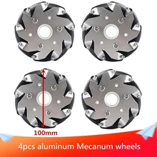 4 шт. 100 мм алюминиевые колеса Mecanum набор Basic(2 левые, 2 правые) состоит из 9 роликов, управляемых самостоятельно, можно использовать для автомобиля Mecanum