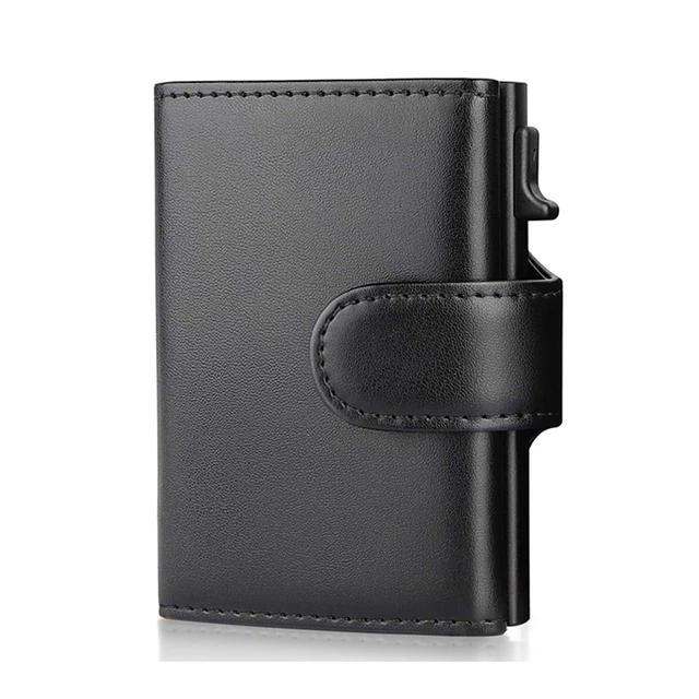 Модный алюминиевый кошелек для кредитных карт 2022, умные мужские кошельки тройного сложения с блокировкой RFID, тонкий кошелек из 100% натуральной кожи с карманом для монет 1