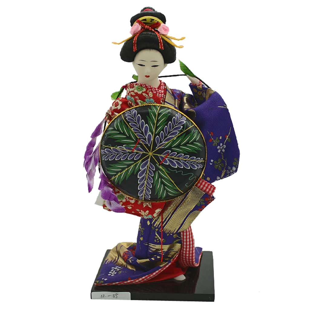 12inch 30cm Geisha Japanese Doll Folk Kimono Doll Maiko Doll Puppet Stand on Base, for Home and Hotel Display Decor