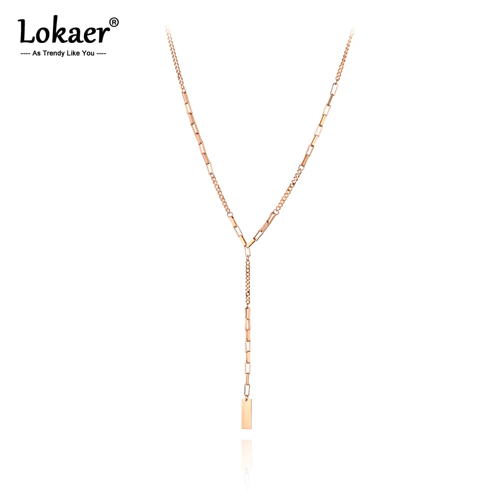 

Lokaer Original Design Geometric Charm Pendant Necklaces For Women Titanium Stainless Steel Box Chain Choker Necklace N19150