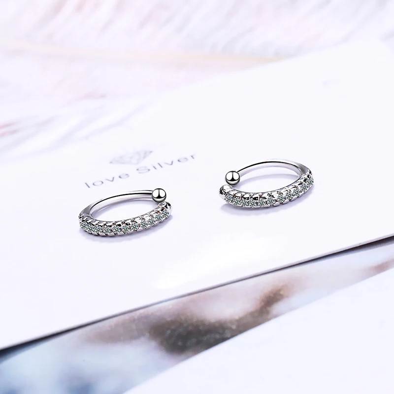 925 Silver Zircon Crystal Clip on Ear Cuff Earring Women Small Mini Without Piercing Hole Fake Earrings ear clip earrings,clip earrings,ear clip,ear accessories