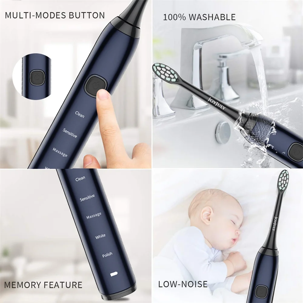 JOYJULY Sonic Electric Toothbrush Wireless Rechargeable with 5 Modes Wireless Rechargeable  40,000 Vibrations Smart Timer IPX7