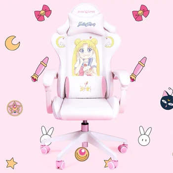 Cute cartoon chairs bedroom comfortable office computer chair home girls gaming chair swivel chair adjustable live gamer chairs 5