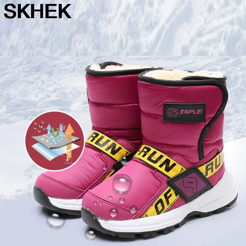 

SKHEK Russia children's winter boots ankle kids snow boots girls winter shoes Fashion wool boys waterproof boots
