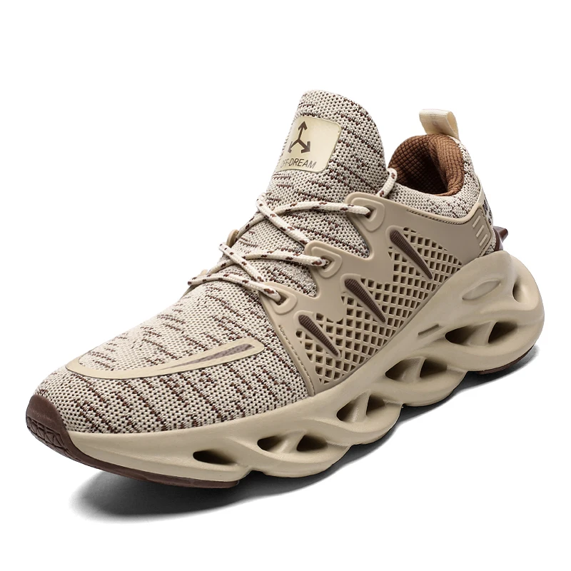 

Solid Shoe Men Lace Up fly woven Vamp Breathable Soft Comfortable Lightweight Shock Outdoor Casual Sneaker Men