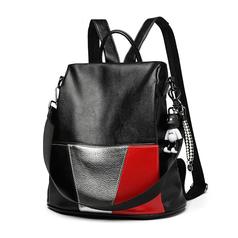 

Women Backpack Genuine-Leather Mochilas Shoulder-Bag Travel Teenage-Girls Female