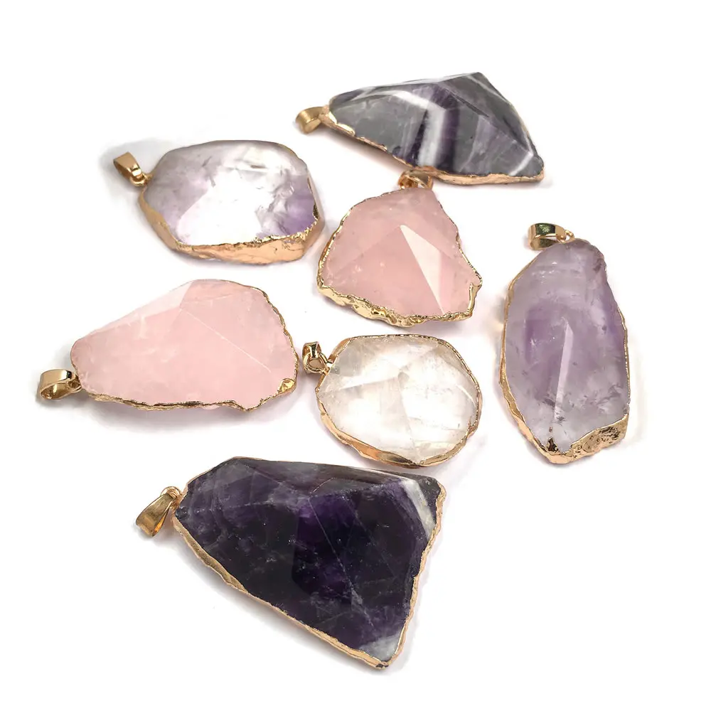 Natural Quartz Stone Pendant Irregular Amethysts Charm Pendants for Jewelry Making DIY Necklace Gifts Women | Украшения и