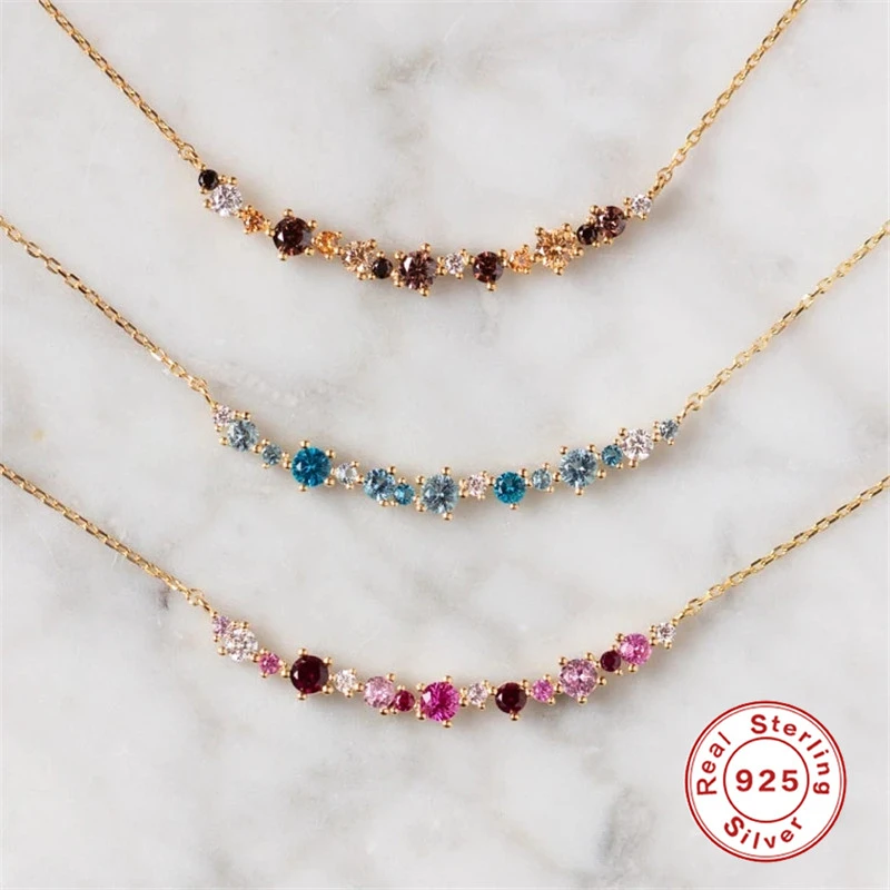 BOAKO collar De Plata De Ley 925 para Mujer, joyería para el cuello, cadena piedras De 12 colores, Gargantilla para clavícula, Collares para Mujer, bisutería 2021|Collares| AliExpress