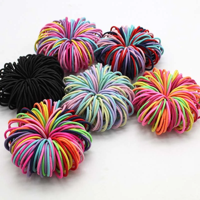 50pc/lot Kids Candy Color Hair Rope Elastic Scrunchie Hair Bands Mini Hair Rings Rubber Band for Girls Princess Hair Accessories Women's Hair Accessories