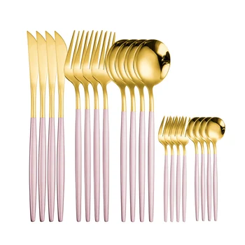 

Kitchen Tableware Pink Gold Dinnerware 20pcs/4sets Knife Fork Spoon Flatware Set Stainless Steel Cutlery Sets Dinner tea spoon