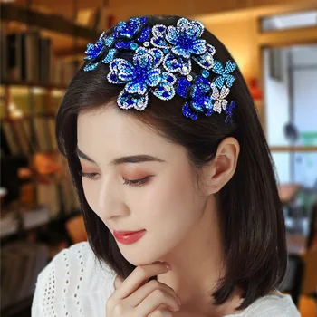

Elastic Rhinestone Beaded Women Headbands Handmade Vintage Jewelry Hair Bands for Girl Hair Accessories Multicolor B88