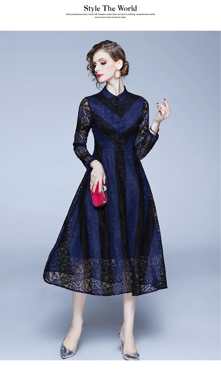 Nuevo primavera moda estilo inglés lujo elegante Delgado sevienoras vestido de fiesta mujeres casual Vestidos de encaje Vestidos