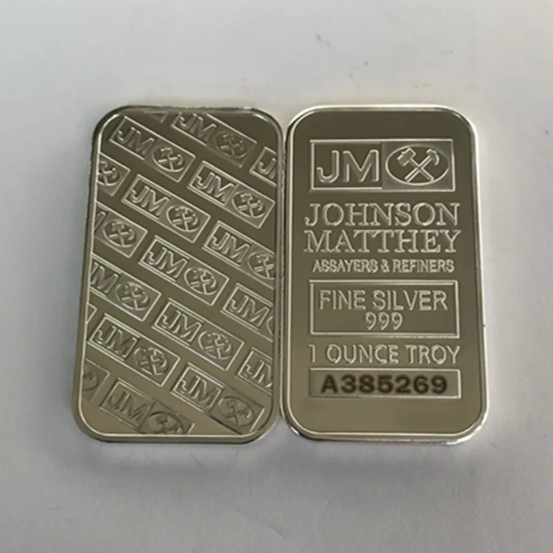 50 шт. немагнитные монеты Johnson Matthey bar JM слитки 1 унция серебряные покрытые
