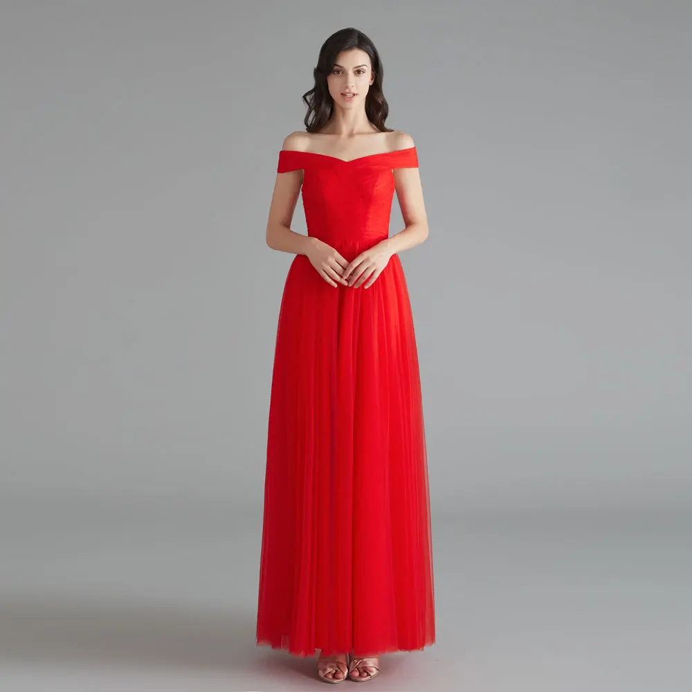 red Beauty Emily вечернее платье из тюля с открытыми плечами, Длинные вечерние платья без рукавов, вечерние платья на шнуровке с открытой спиной robe de soiree - Цвет: red